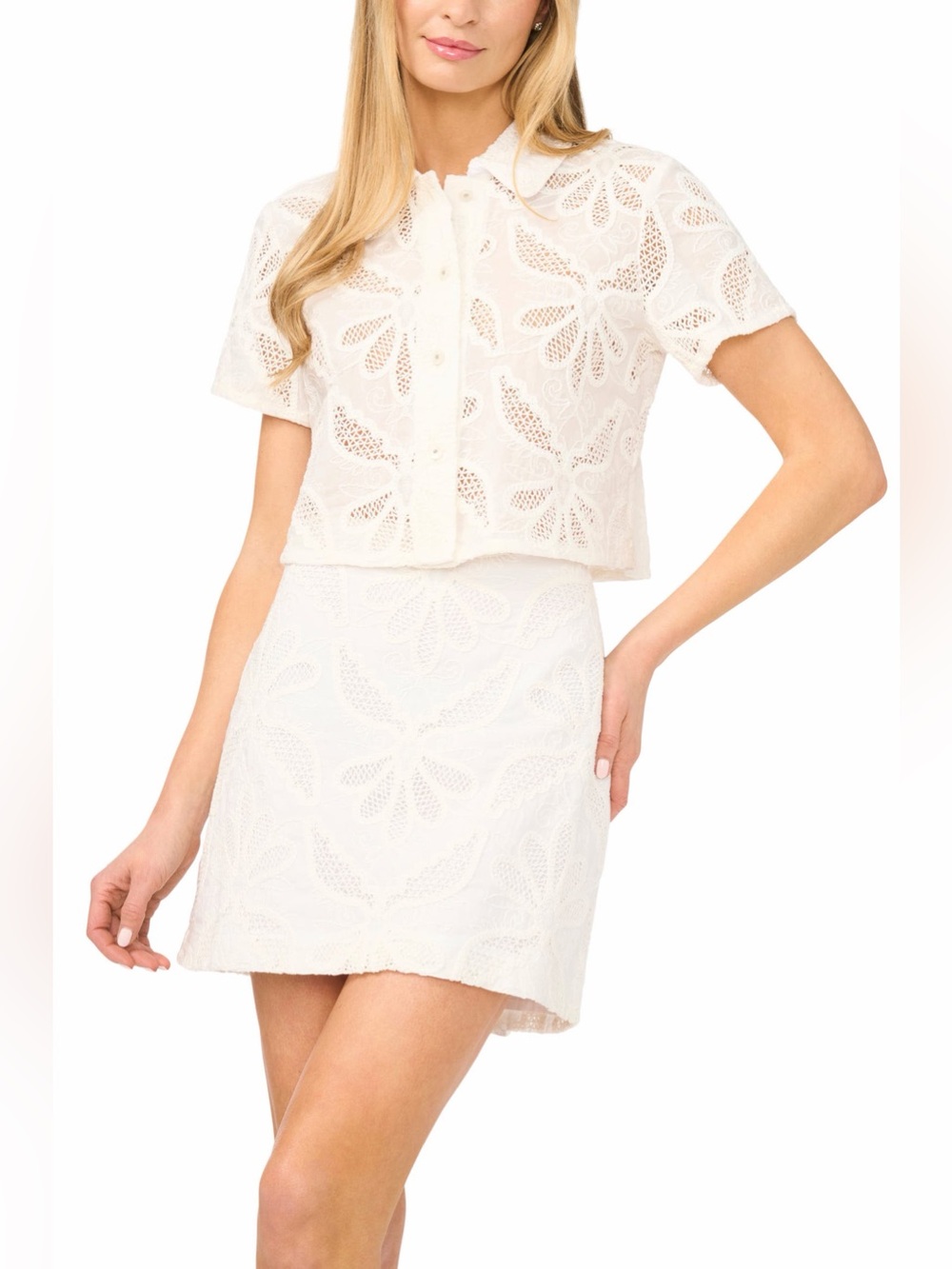 Ted Baker Liz Broderie Anglaise Cotton Button Up Crop Top White Size 4 NWOT